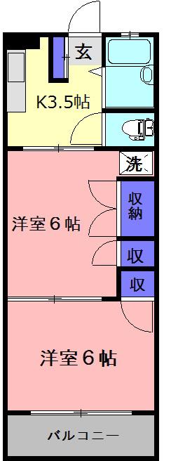 梅田マンション(2K/2階)の間取り写真