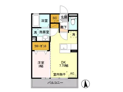 クライス ヒル II(1DK/2階)の間取り写真