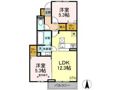 ペアージュ I(2LDK/1階)の間取り写真