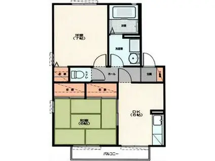 ラッキーハイツB(2DK/1階)の間取り写真