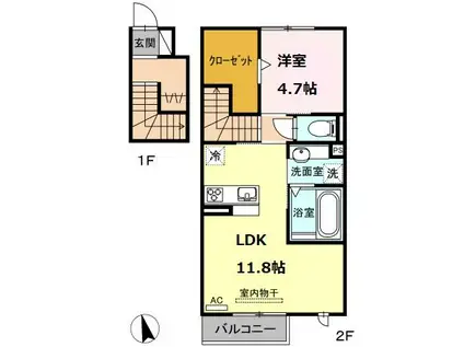 豊橋鉄道東田本線 井原駅(愛知) 徒歩3分 2階建 築5年(1LDK/2階)の間取り写真