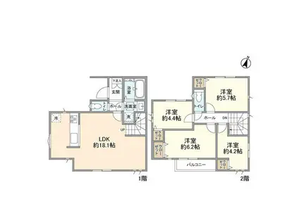 埼玉新都市交通 吉野原駅 徒歩12分 2階建 築3年(4LDK)の間取り写真