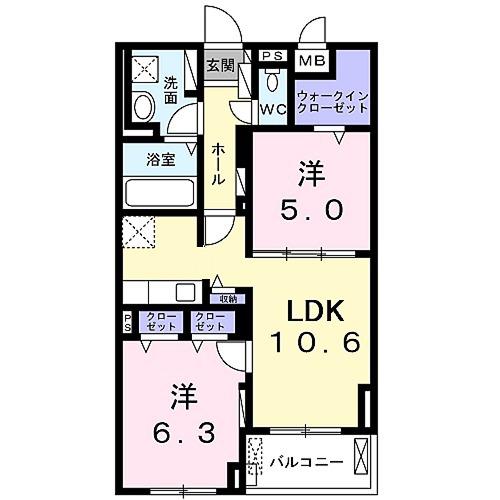コンコルディア(2LDK/4階)の間取り写真