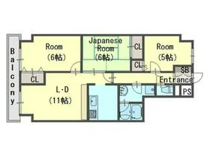 レスカーラ緑地公園(3LDK/4階)の間取り写真