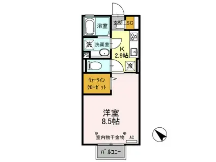 D-ROOM思川ローズ H(1K/2階)の間取り写真