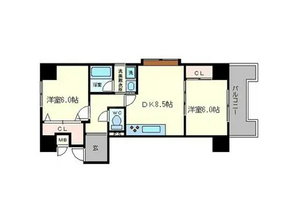 ルモン東梅田(2DK/7階)の間取り写真