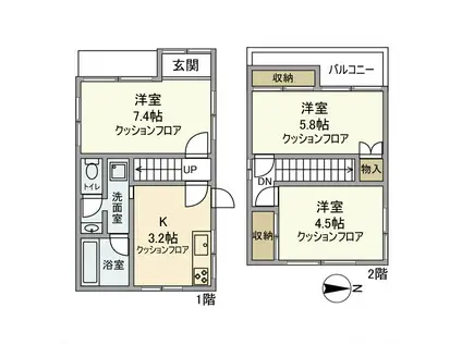 日暮里舎人ライナー 高野駅(東京) 徒歩7分 2階建 築50年(3K)の間取り写真