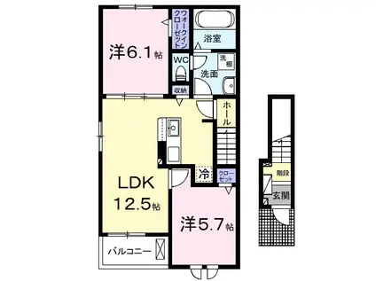 二間塚アパート1(2LDK/2階)の間取り写真