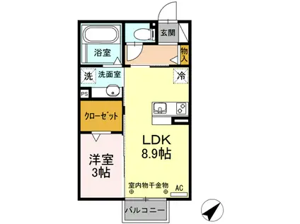 スカイパル(1LDK/2階)の間取り写真