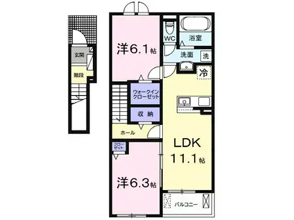 青木アパート1(2LDK/2階)の間取り写真