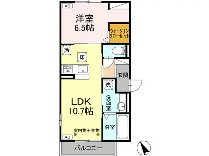東田中PJV(1LDK/1階)の間取り写真
