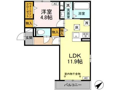 東田中PJIV(1LDK/1階)の間取り写真