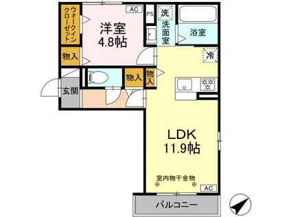 東田中PJIV(1LDK/2階)の間取り写真
