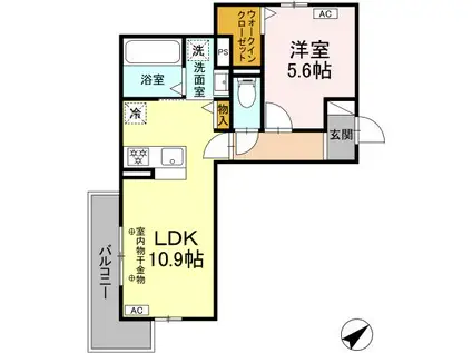 東田中PJIV(1LDK/2階)の間取り写真