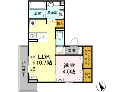 東田中PJVI(1LDK/3階)の間取り写真