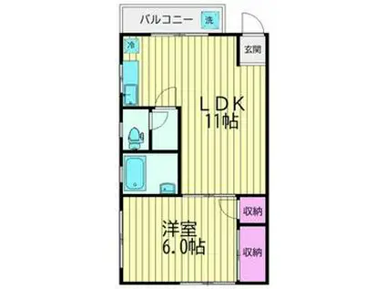 ハイツカネヨ(1LDK/3階)の間取り写真