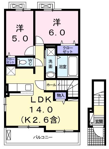 ソレイユⅣ(2LDK/2階)の間取り写真
