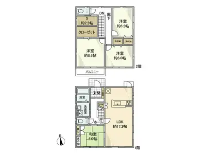 伊勢鉄道 中瀬古駅 徒歩15分 2階建 築22年(4SLDK)の間取り写真