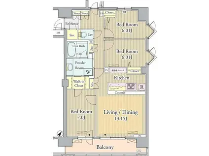 PRIME URBAN 東中野 COUR(3LDK/6階)の間取り写真