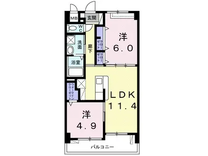 アビタシオンURUMA(2LDK/4階)の間取り写真