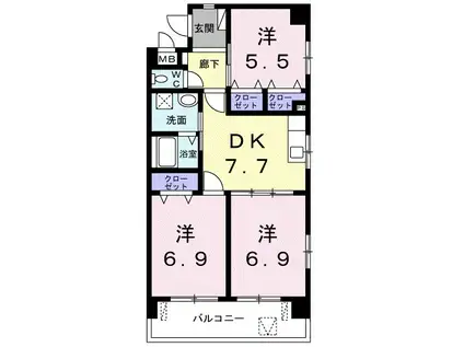アビタシオンURUMA(3DK/5階)の間取り写真