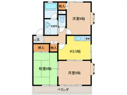 エステイトヒルA棟(3K/2階)の間取り写真