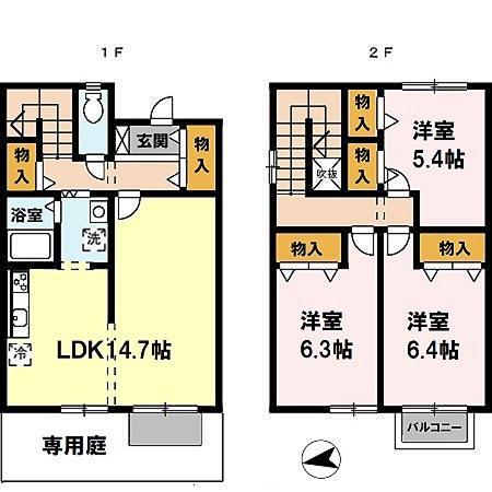 阪和線 下松駅(大阪) バス乗車時間：9分 南海ウィングバス　中尾生バス停で下車 徒歩6分 2階建 築20年(3LDK)の間取り写真
