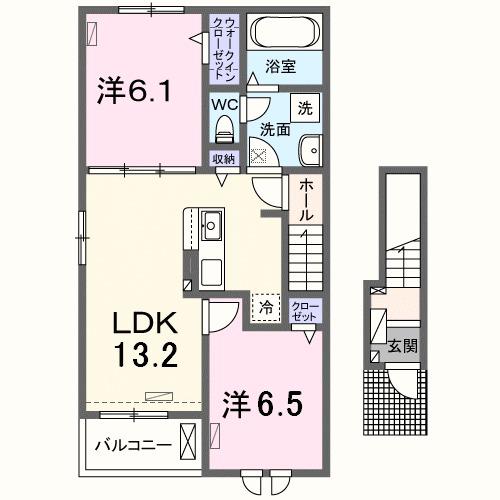 ロイヤルパーク(2LDK/2階)の間取り写真