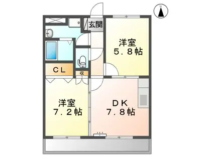 クレオール(2DK/2階)の間取り写真