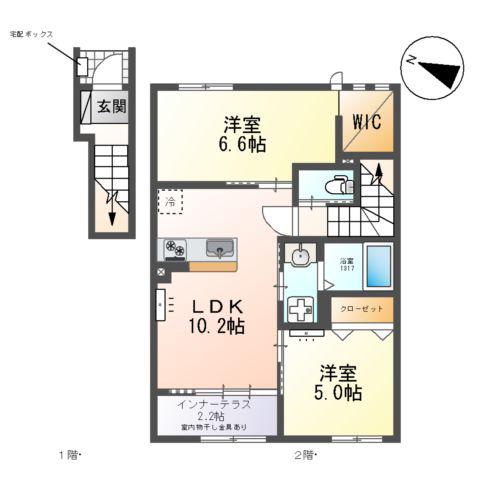 スカイブルームナツミ(2LDK/2階)の間取り写真
