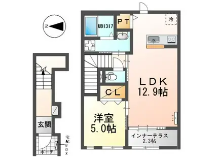 グレース亀城(1LDK/2階)の間取り写真