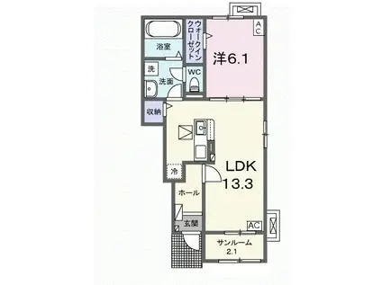 ベルファミーユ Ⅷ(1LDK/1階)の間取り写真