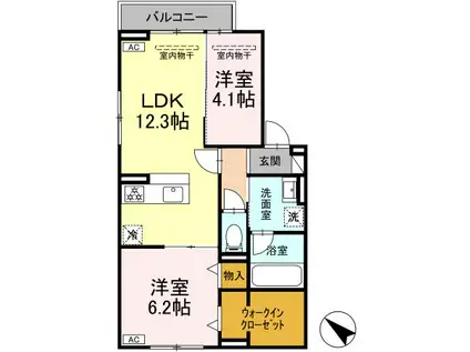 クリプトメリア八幡(2LDK/2階)の間取り写真
