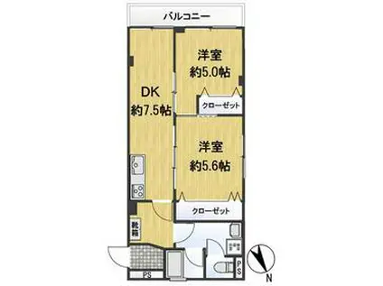市川コーポラス(2DK/4階)の間取り写真