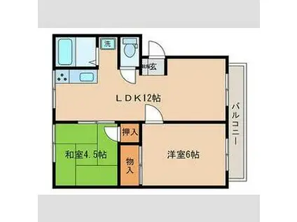 クレアンヌーヴ平岡A棟(2LDK/1階)の間取り写真