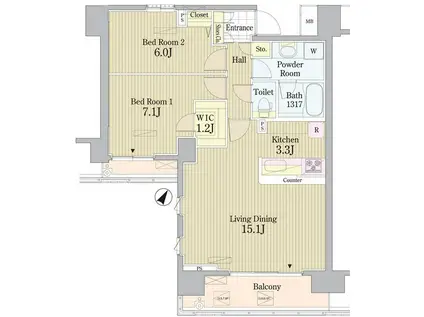 PRIME URBAN 東中野 COUR(2LDK/1階)の間取り写真