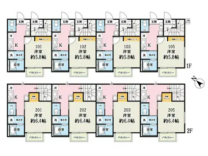 ドメーヌ西堀(1K/2階)の間取り写真