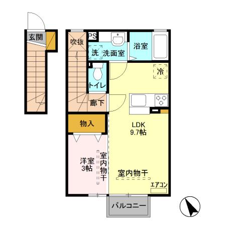サンマリンVIII(1LDK/2階)の間取り写真