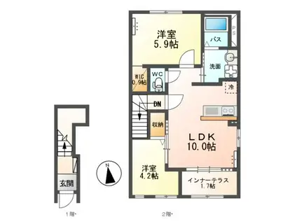 シェルルスターテラス今泉新町(2LDK/2階)の間取り写真