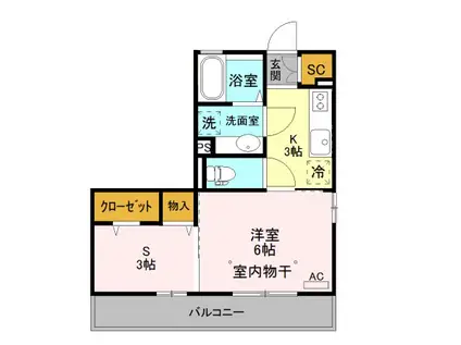 ボンペジーブル(1K/2階)の間取り写真