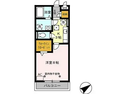 セーリング Ⅴ B(1K/1階)の間取り写真