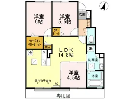 東海道本線 浜松駅 バス乗車時間：32分 遠鉄バス　半田上バス停で下車 徒歩8分 2階建 築11年(3LDK/1階)の間取り写真