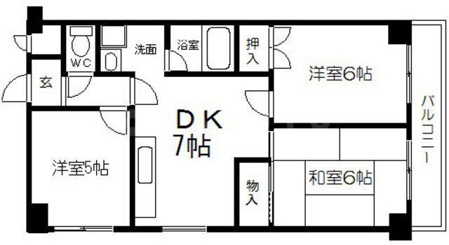 ロイヤルハイツ扇町2(3DK/2階)の間取り写真