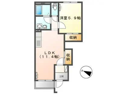 AZURE 利九(1LDK/1階)の間取り写真