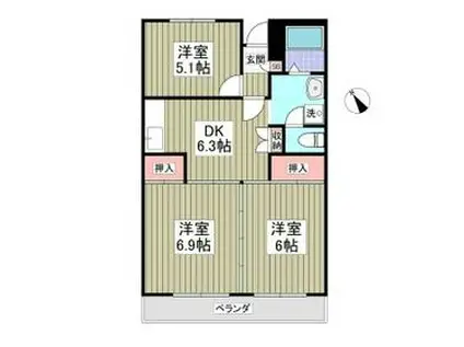 パークタウン鶴ヶ島(3DK/1階)の間取り写真