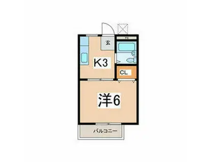 グリーンⅡ(1K/2階)の間取り写真