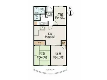 グリーンコーポ金田 1号棟(3DK/1階)の間取り写真