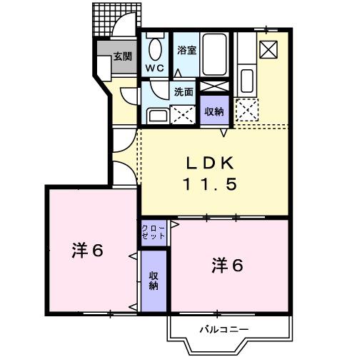 アンソレイエ2(2LDK/1階)の間取り写真