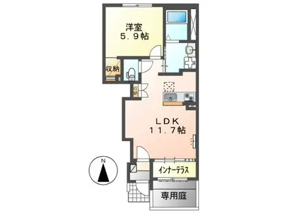 ソアール小土(1LDK/1階)の間取り写真