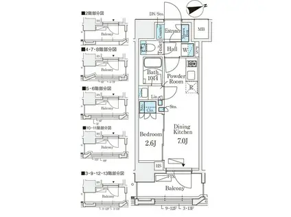リビオメゾン御茶ノ水イースト(1DK/13階)の間取り写真